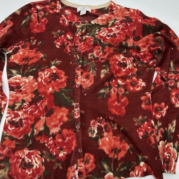 ANN TAYLOR LOFT PETITES L Petite Floral Cardigan Red Green Lightweight Knit - Picture 9 of 9